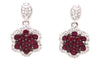 ESTATE 2.01CT DIAMOND & AAA RUBY 18KT WHITE GOLD 3D FLOWER HANGING EARRINGS