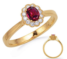.57CT DIAMOND & AAA RUBY 14KT YELLOW GOLD OVAL & ROUND 3D FLOWER ENGAGEMENT RING
