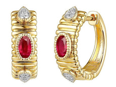 .74CT DIAMOND & AAA RUBY 14K YELLOW GOLD 3D BEZEL FILIGREE HOOP HANGING EARRINGS