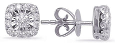 ESTATE .43CT DIAMOND 14KT WHITE GOLD 3D CLASSIC FLOWER SQUARE STUD EARRINGS