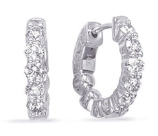 .49CT DIAMOND 14KT WHITE GOLD 3D ROUND SHARED PRONG HUGGIE HOOP HANGING EARRINGS