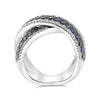LARGE 3.38CT DIAMOND & AAA SAPPHIRE 14KT WHITE GOLD MULTI ROW CIRSS CROSS RING
