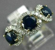 ESTATE 2.1CT DIAMOND & AAA SAPPHIRE 14K YELLOW GOLD THREE STONE ANNIVERSARY RING