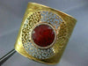EXTRA LARGE 15.65CT DIAMOND & AAA RED AGATE 18K YELLOW GOLD CUFF BANGLE BRACELET