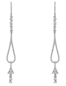 ESTATE LONG .58CT DIAMOND 14KT WHITE GOLD TEAR DROP CHANDELIER HANGING EARRINGS