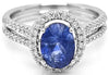 ESTATE 3.33CT DIAMOND & AAA SAPPHIRE 18K WHITE GOLD OVAL & ROUND ENGAGEMENT RING