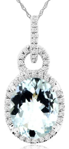 2.12CT DIAMOND & AAA AQUAMARINE 14KT WHITE GOLD OVAL LOVE KNOT FLOATING PENDANT