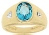 3.29CT DIAMOND & AAA BLUE TOPAZ 14KT YELLOW GOLD 3 STONE OVAL BEZEL MENS RING