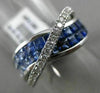 ESTATE WIDE 3.02CT DIAMOND & OMBRE AAA SAPPHIRE 14K WHITE GOLD 3D MULTI ROW RING