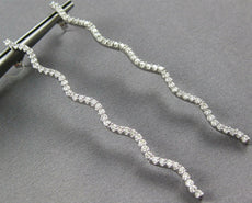 LARGE 1.0CT DIAMOND 14KT WHITE GOLD 3D CLASSIC ELONGATED WAVE HANGING EARRINGS