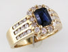LARGE 2.20CT DIAMOND & AAA SAPPHIRE 14KT YELLOW GOLD EMERALD CUT ENGAGEMENT RING