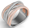 LARGE 1.25CT DIAMOND 14KT WHITE ROSE GOLD MULTI ROW CRISS CROSS ANNIVERSARY RING