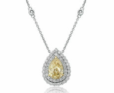 ESTATE LARGE 3.01CT WHITE & FANCY YELLOW DIAMOND 18KT 2 TONE GOLD HALO NECKLACE