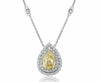 ESTATE LARGE 3.01CT WHITE & FANCY YELLOW DIAMOND 18KT 2 TONE GOLD HALO NECKLACE