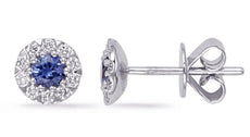 ESTATE .69CT DIAMOND & AAA SAPPHIRE 14KT WHITE GOLD 3D FLOWER STUD EARRINGS