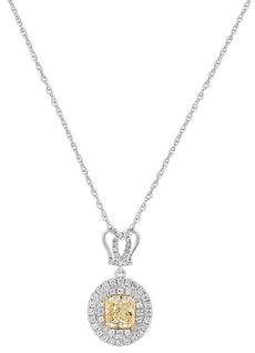 .94CT WHITE & FANCY YELLOW DIAMOND 18KT WHITE GOLD DOUBLE HALO FLOATING PENDANT