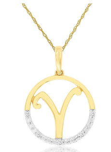 .02CT DIAMOND 14KT 2 TONE GOLD CLASSIC Y INITIAL CIRCULAR FUN FLOATING PENDANT