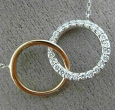 ESTATE .30CT DIAMOND 14KT WHITE & ROSE GOLD 3D CLASSIC CIRCLE LOVE KNOT NECKLACE