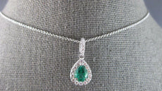 .81CT DIAMOND & AAA COLUMBIAN EMERALD 14K WHITE GOLD PEAR SHAPE FLOATING PENDANT