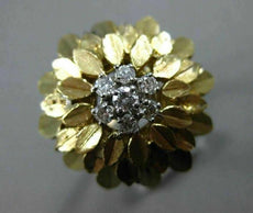 ANTIQUE .26CT ROUND DIAMOND 14KT WHITE & YELLOW GOLD 3D HANDCRAFTED FLOWER RING