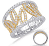 ESTATE WIDE .78CT DIAMOND 14KT WHITE AND YELLOW GOLD 3D MULTI LEAF FUN RING