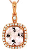 LARGE 2.18CT DIAMOND & AAA MORGANITE 14KT ROSE GOLD CUSHION & ROUND HALO PENDANT