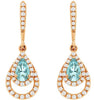 .52CT DIAMOND & AAA AQUAMARINE 14K ROSE GOLD PEAR SHAPE & ROUND HANGING EARRINGS