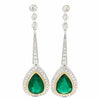 7.14CT DIAMOND & AAA EMERALD 18K 2 TONE GOLD PEAR SHAPE & ROUND HANGING EARRINGS