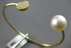 .14CT DIAMOND & SOUTH SEA PEARL 18KT YELLOW GOLD ROUND FLEXIBLE BANGLE BRACELET