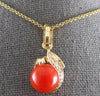 .15CT DIAMOND & AAA CORAL 18KT YELLOW GOLD 3D TEAR DROP FLOATING PENDANT #27182