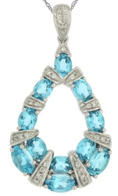 2.71CT DIAMOND & AAA BLUE TOPAZ 14K WHITE GOLD OVAL & ROUND FUN FLOATING PENDANT