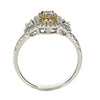 .61CT WHITE PINK & FANCY YELLOW DIAMOND 18KT TRI COLOR GOLD CUSHION 3 STONE RING