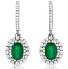 2.25CT DIAMOND & AAA EMERALD 14KT WHITE GOLD OVAL DOUBLE HALO HANGING EARRINGS