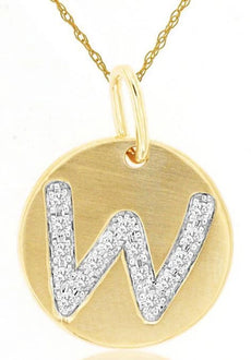 .08CT DIAMOND 14KT YELLOW GOLD LETTER W INITIAL MATTE & SHINY FLOATING PENDANT