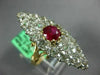 ANTIQUE EXTRA LARGE 4.25CT OLD MINE DIAMOND & AAA RUBY 18KT 2 TONE GOLD FUN RING
