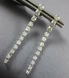 ESTATE 1.37CT DIAMOND 18K WHITE GOLD ROUND FLEXIBLE BAR JOURNEY HANGING EARRINGS