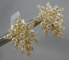 LARGE 3.28CT DIAMOND 18K YELLOW GOLD MULTI LEAF CLUSTER CLIP ON HANGING EARRINGS