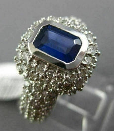 ESTATE LARGE 2.90CT DIAMOND & SAPPHIRE 14K WHTIE GOLD BEZEL HALO ENGAGEMENT RING
