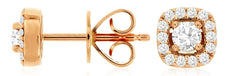 ESTATE .40CT DIAMOND 14KT ROSE GOLD 3D CLASSIC ROUND HALO SQUARE STUD EARRINGS