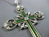ANTIQUE LARGE 1.5CT ROSE CUT &OLD MINE DIAMOND & EMERALD 14K WHITE GOLD NECKLACE
