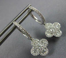 1.37CT DIAMOND 18KT WHITE GOLD 3D CLASSIC 4 LEAF CLOVER FLOWER HANGING EARRINGS