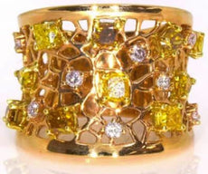 2.71CT PINK & FANCY YELLOW DIAMOND 18KT YELLOW & ROSE GOLD MULTI SHAPE WEB RING