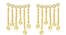 LARGE .40CT DIAMOND 14KT YELLOW GOLD MULTI ROW CHANDELIER BEZEL HANGING EARRINGS