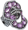LARGE 9.5CT DIAMOND & AAA PINK SAPPHIRE 18K WHITE GOLD OVAL & ROUND FLOWER RING