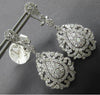 LARGE 3.60CT DIAMOND 18KT WHITE GOLD FILIGREE TEAR DROP CLIP ON HANGING EARRINGS