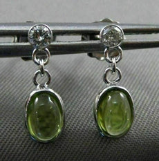 ESTATE .83CT DIAMOND GREEN AMETHYST 14KT WHITE GOLD OVAL ETOILE HANGING EARRINGS