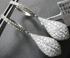 LARGE 1.39CT DIAMOND 18KT WHITE GOLD 3D ROUND CLUSTER TEAR DROP HANGING EARRINGS