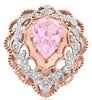 LARGE 4.23CT DIAMOND & AAA PINK AMETHYST 14KT WHITE & ROSE GOLD 3D FILIGREE RING