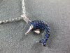ESTATE .73CT DIAMOND & AAA SAPPHIRE 18KT WHITE GOLD 3D HAPPY DOLPHIN PENDANT