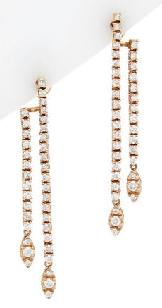 1.48CT DIAMOND 18K ROSE GOLD ROUND CLASSIC 2 ROW DOUBLE LEAF FUN HANGIG EARRINGS